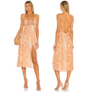 Camila Coelho Bailee Sleeveless Side Slit Midi Slip Dress Brown Zebra Womens M